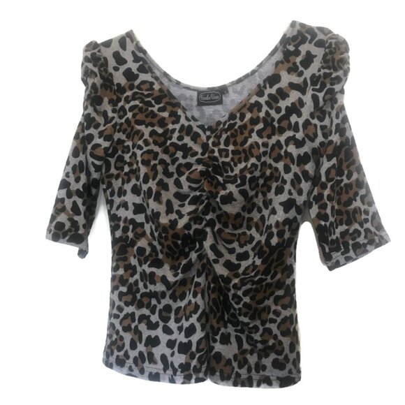 voodoo vixen rockabilly pin up shirt leopard top size large - Picture 5 of 6